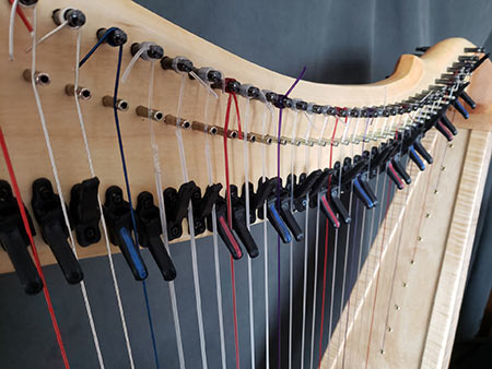 34 string harp with 3D printed levers showing lever settings